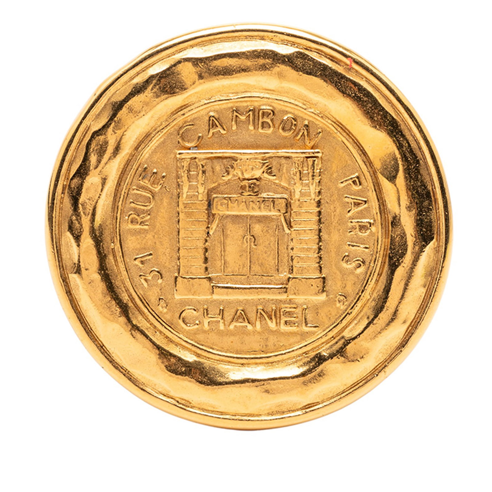 Chanel 31 Rue Cambon Vintage Gold Plated Round Costume Brooch Pin (1 of 3)