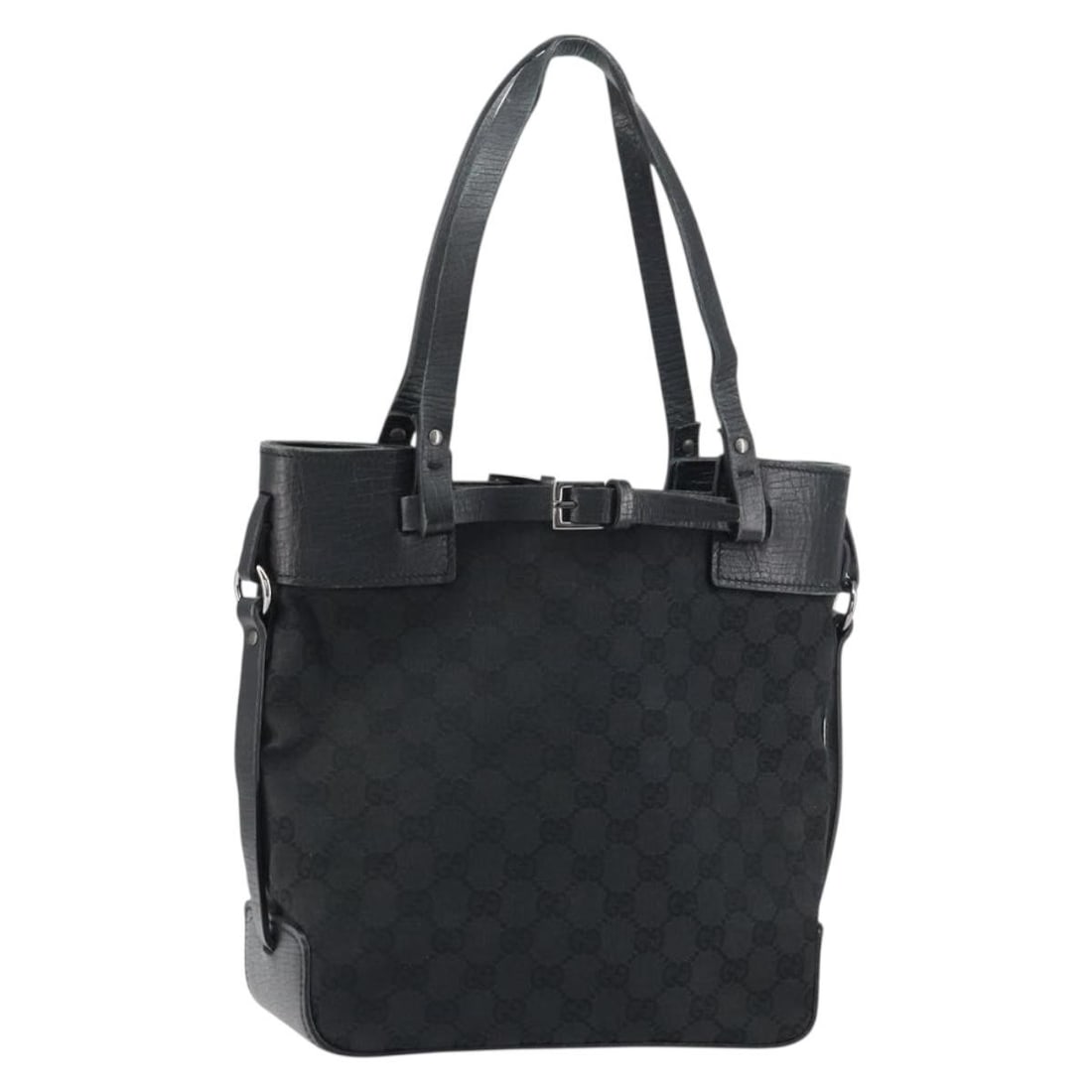 GUCCI GG Canvas Tote Bag Black Silver 107757 Authentic Italy: GUCCI GG Canvas Tote Bag Black Silver 107757 Authentic Italy This GUCCI GG Canvas Tote Bag is a stylish and functional accessory, crafted in Italy. The bag features a classic black and silver color sc