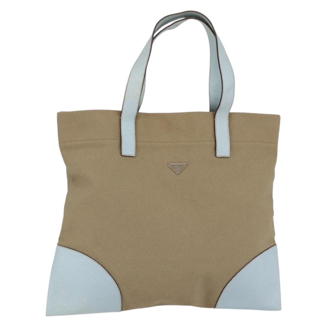 PRADA Canvas Hand Bag Beige Silver Auth 146982 Italy (1 of 18)