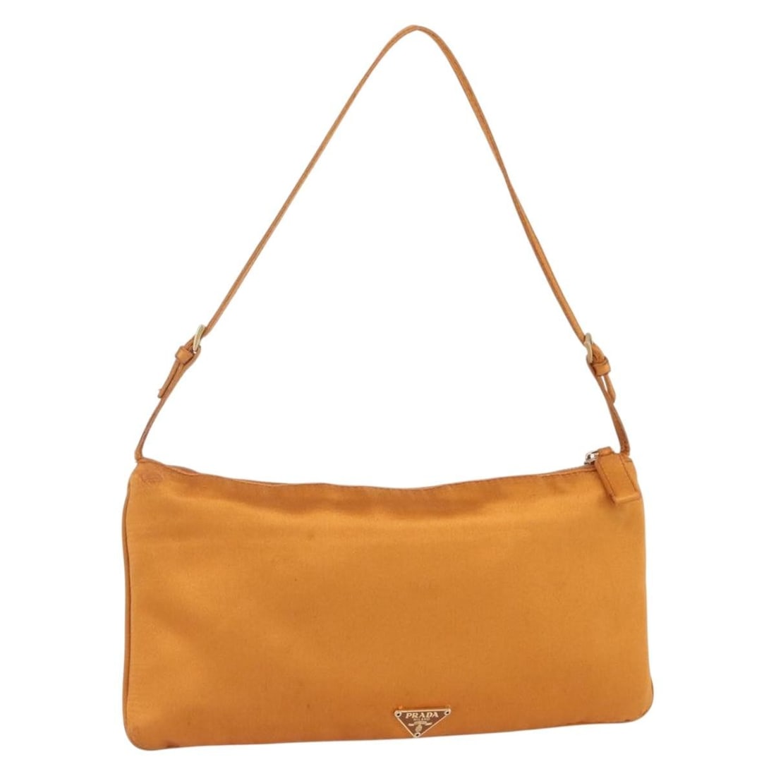 Prada Satin Orange and Gold Accessory Pouch with Guarantee Card: Prada Satin Orange and Gold Accessory Pouch with Guarantee Card This PRADA accessory pouch features a striking orange and gold satin exterior. Made in Italy, it is designed for functionality and style