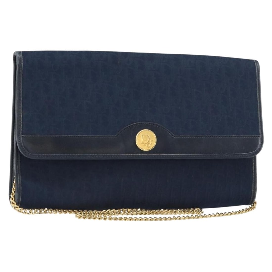 Navy Trotter Canvas Chain Shoulder Bag by Christian Dior: Navy Trotter Canvas Chain Shoulder Bag by Christian Dior This Christian Dior Trotter Canvas Chain Shoulder Bag features a navy and gold color scheme with signature Trotter canvas material. Designed as