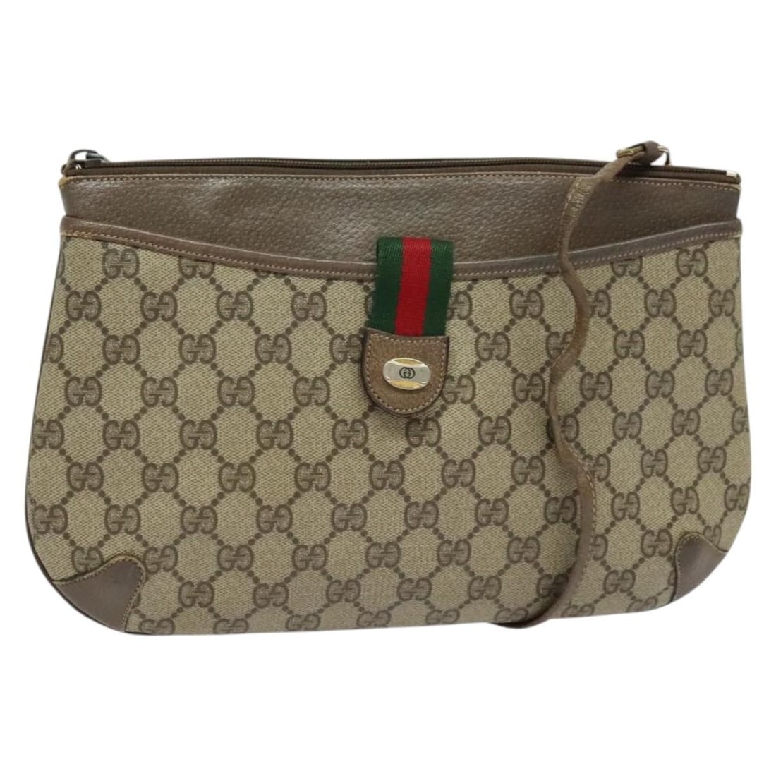 GUCCI GG Supreme PVC Shoulder Bag Beige 904 02 026 Italy Auth: GUCCI GG Supreme PVC Shoulder Bag Beige 904 02 026 Italy Auth This GUCCI GG Supreme Web Sherry Line Shoulder Bag in beige is crafted from durable PVC leather, showcasing a stylish and versatile design