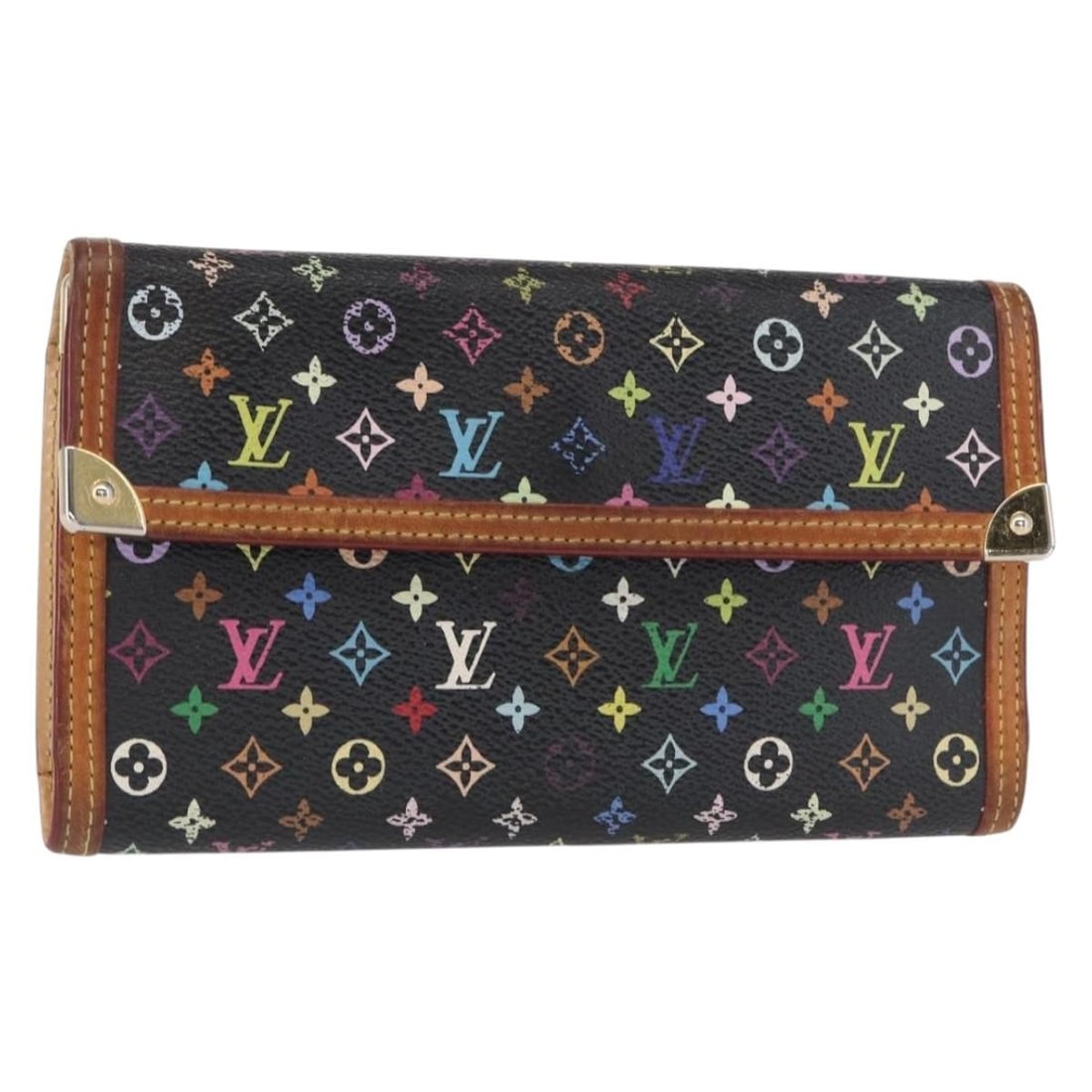LOUIS VUITTON Monogram Multicolor Porte Tresor Wallet Black M92658 Auth (1 of 17)