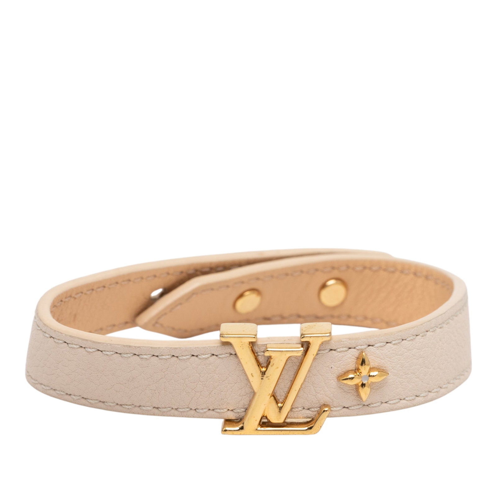 Louis Vuitton Beige Leather Bracelet with Gold Tone Snap Closure (1 of 6)