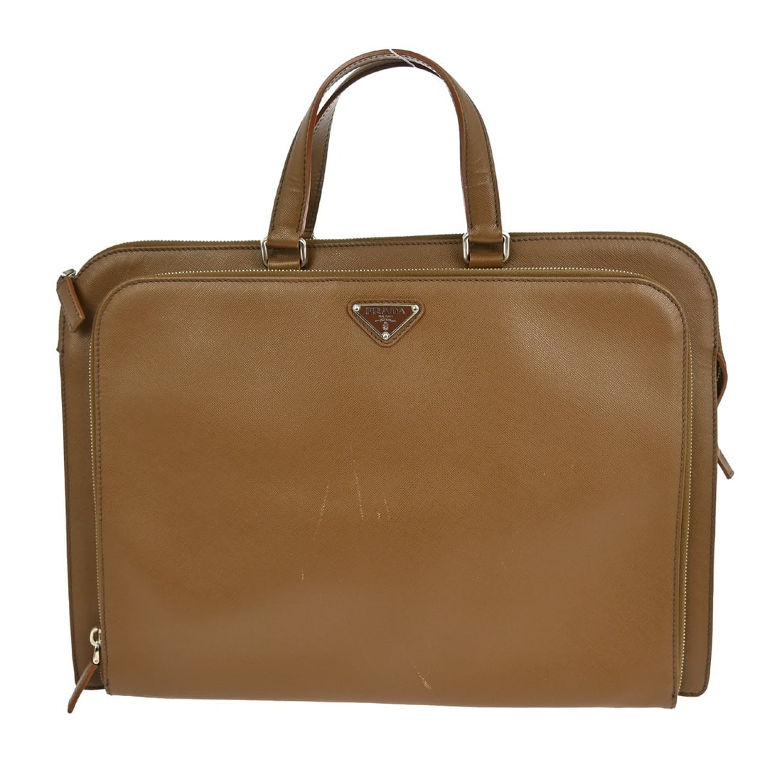 Prada Brown Leather Top Handle Business Bag VR0023 Medium: Prada Brown Leather Top Handle Business Bag VR0023 Medium This Prada brown business handbag features a medium-sized top handle design crafted from leather, with matching brown handles and interior lin