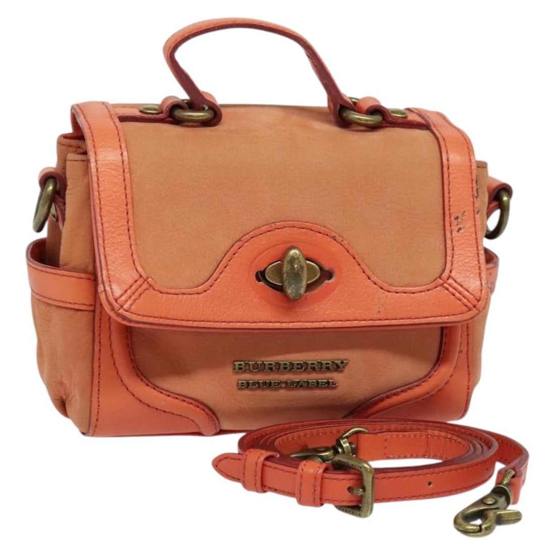 Burberry Blue Label Orange Leather Hand Bag 2-Way Auth Japan (1 of 18)