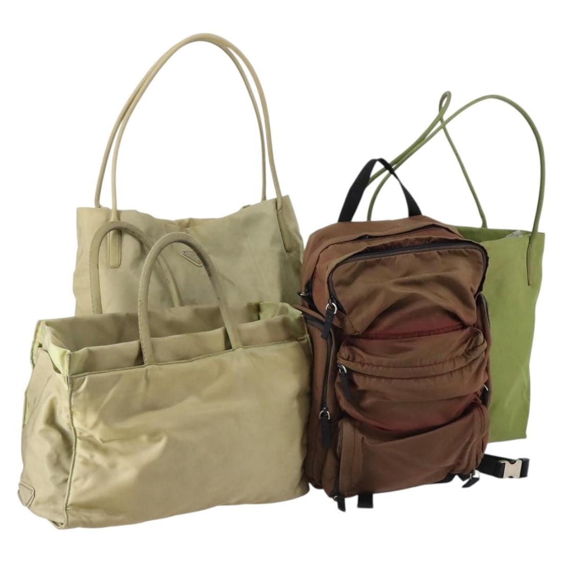 PRADA Nylon Hand Bag Set of 4 Beige Khaki Brown Authentic (1 of 18)