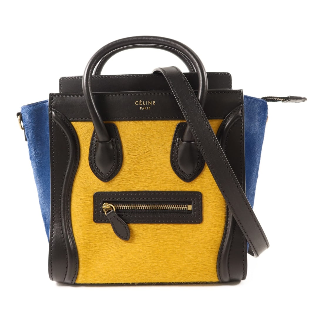 Celine Nano Luggage Pony Hair Calfskin 2Way Yellow Blue Shoulder Bag (1 of 16)