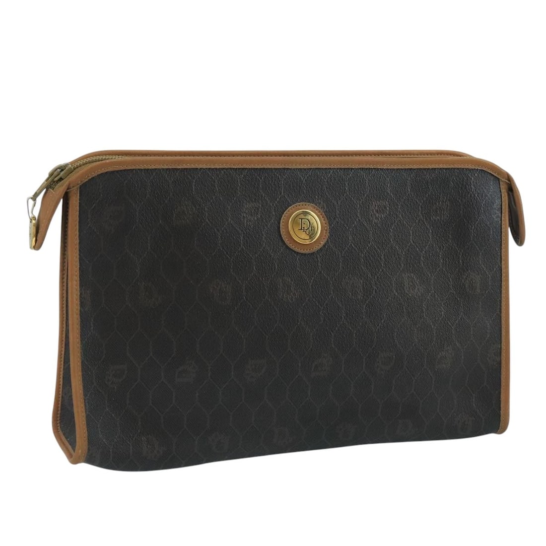 Dior Honeycomb Black and Gold PVC Leather Evening Clutch for Women: Dior Honeycomb Black and Gold PVC Leather Evening Clutch for Women This Christian Dior clutch bag features the iconic honeycomb canvas combined with PVC leather in black and gold tones. Designed for w