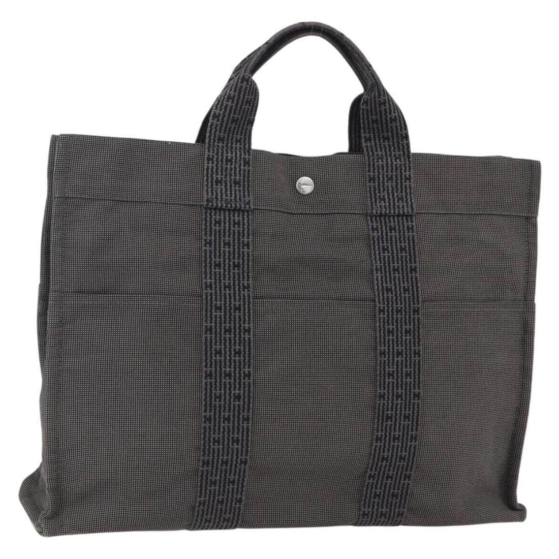 Hermes Her Line MM Canvas Handbag in Gray and Silver Tones (1 of 18)