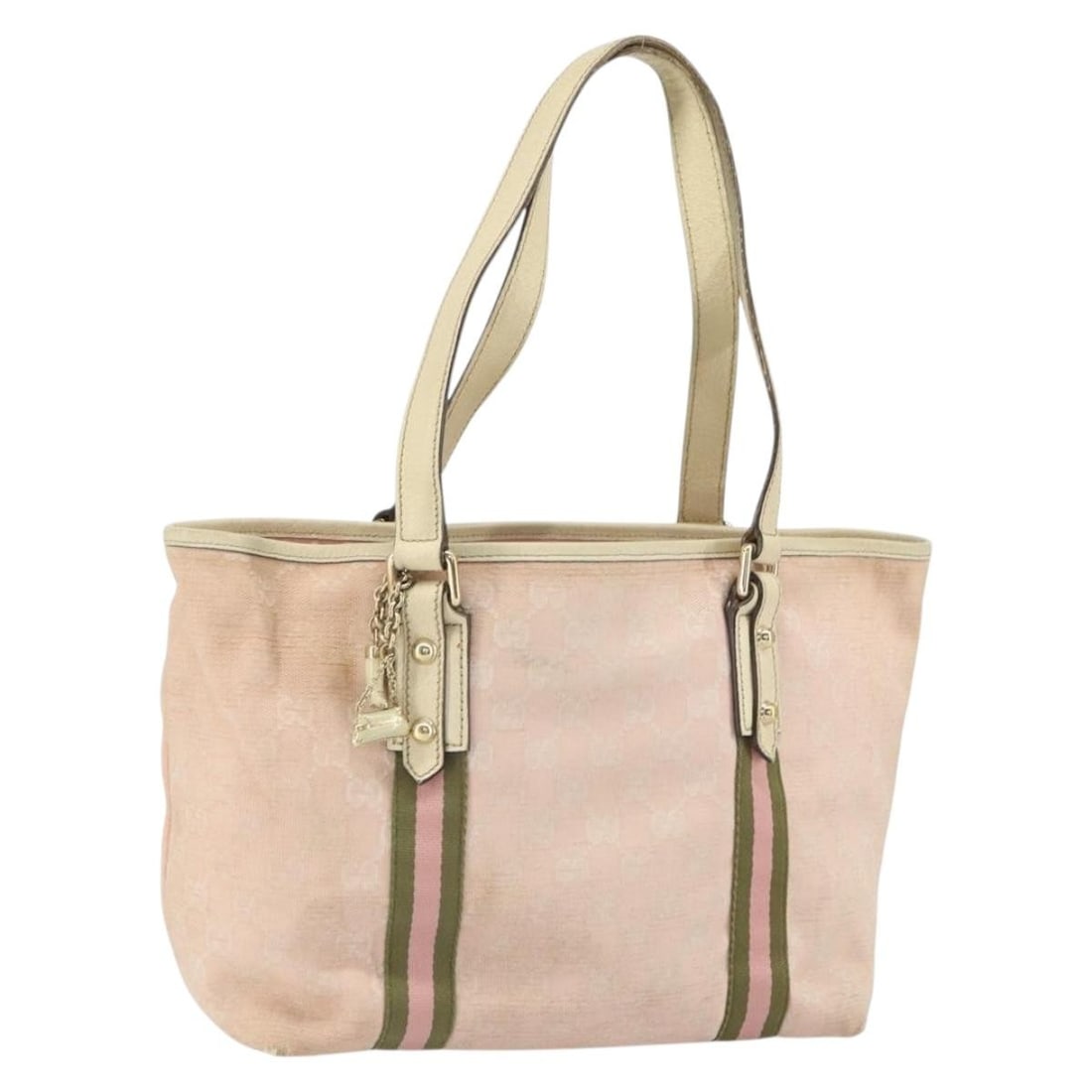Gucci Pink Gold GG Canvas Tote Sherry Line Bag with Charm 137896 (1 of 18)