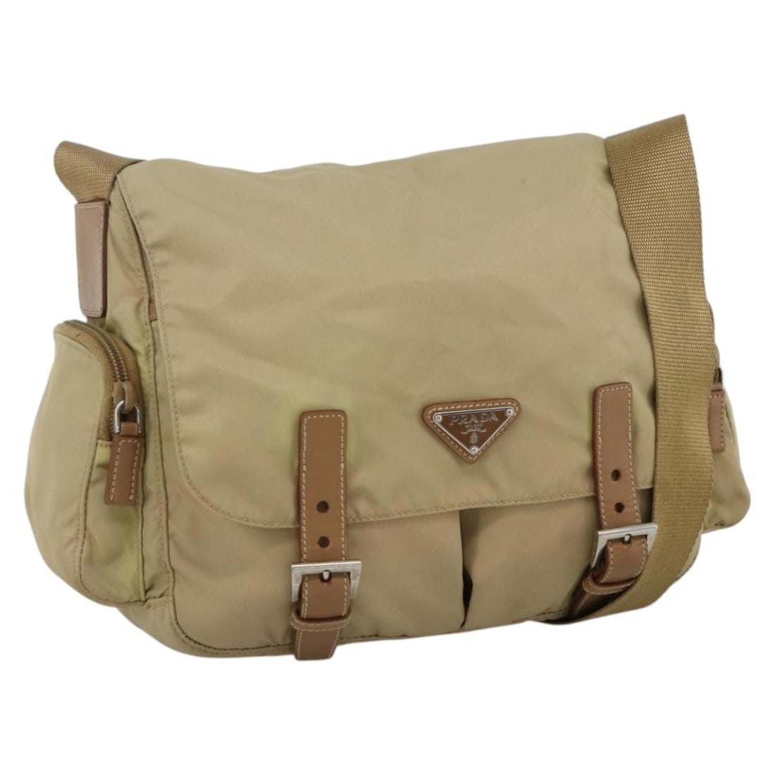 Prada Beige Nylon Women's Shoulder Bag with Silver Accents (1 of 18)