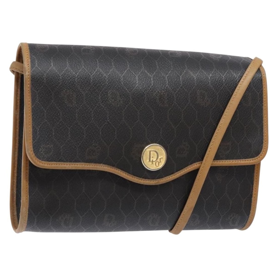 Christian Dior Black Gold Honeycomb Canvas Shoulder Bag Auth 133834 (1 of 18)