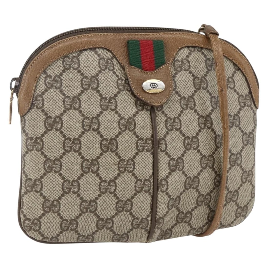 Gucci Sherry Line GG Supreme Canvas Shoulder Bag Beige Gold 98 02 047: Gucci Sherry Line GG Supreme Canvas Shoulder Bag Beige Gold 98 02 047 This Gucci GG Supreme Web Sherry Line Shoulder Bag features a beige and gold color scheme crafted from PVC leather and GG canvas.