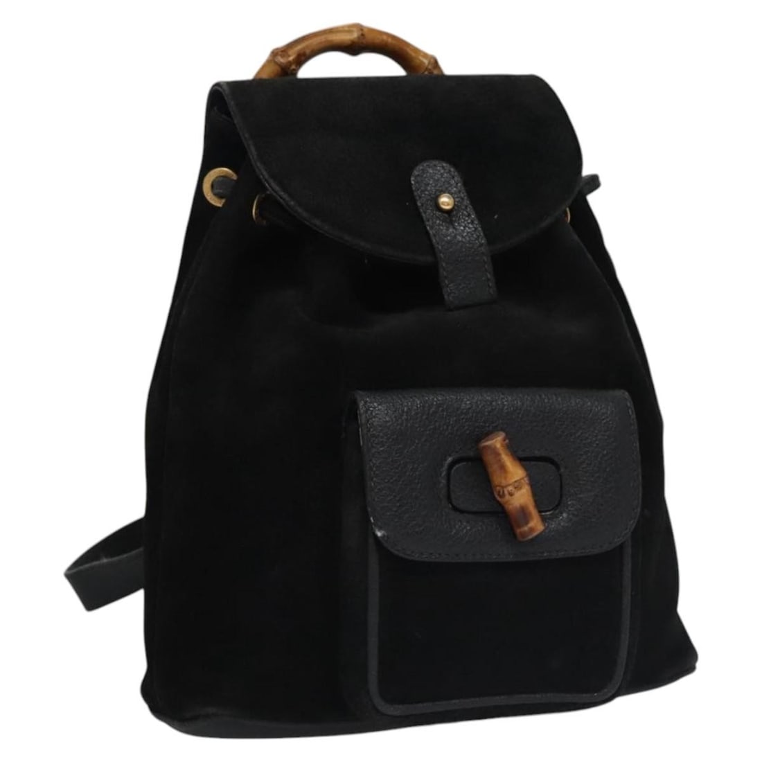 Black Suede Bamboo Backpack by Gucci Model 003 1705 0030 Gold Accents (1 of 18)