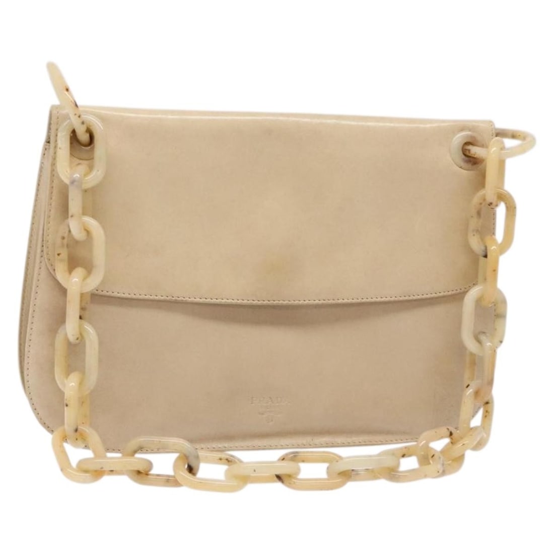 PRADA Beige Silver Leather Chain Shoulder Bag Auth 137752 Italy (1 of 18)