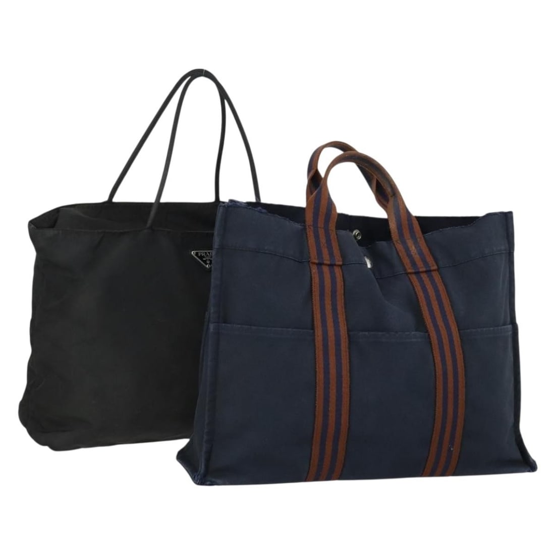 Set of 2 Canvas Handbags Black Navy by Hermes and Prada (1 of 17)