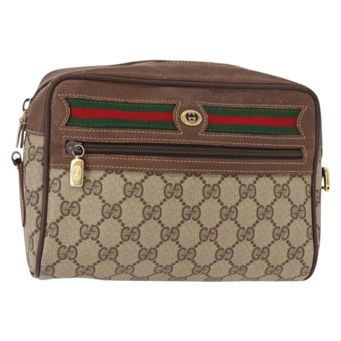 GUCCI GG Supreme Web Sherry Line Shoulder Bag Beige Gold PVC Auth 56 02 087: GUCCI GG Supreme Web Sherry Line Shoulder Bag Beige Gold PVC Auth 56 02 087 Elevate your style with this authentic GUCCI GG Supreme Web Sherry Line Shoulder Bag, a stunning accessory crafted in Italy.