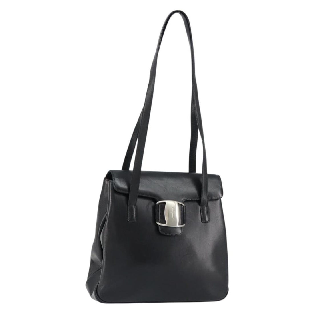Salvatore Ferragamo Vala Black Silver Leather Tote Bag Auth (1 of 18)