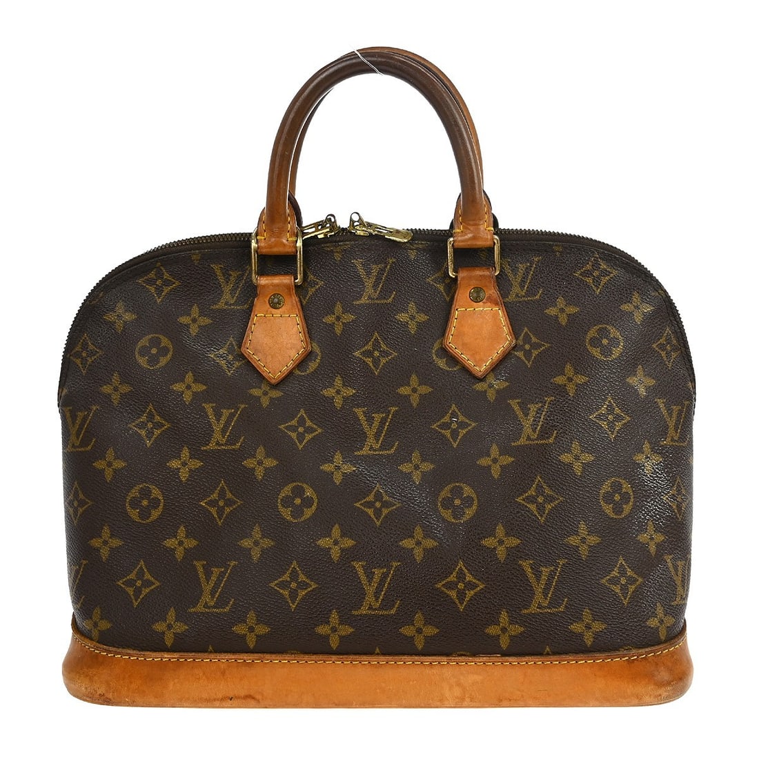 Louis Vuitton Alma Monogram Canvas Medium Brown Handbag M51130: Louis Vuitton Alma Monogram Canvas Medium Brown Handbag M51130 This Louis Vuitton Alma handbag features the iconic monogram pattern on brown canvas with beige double handles. It is a medium-sized, vin