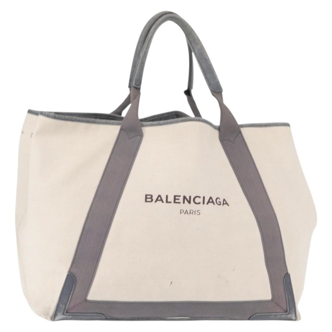 BALENCIAGA Navy Cabas M Hand Bag Canvas White Silver 339936 Authentic (1 of 18)