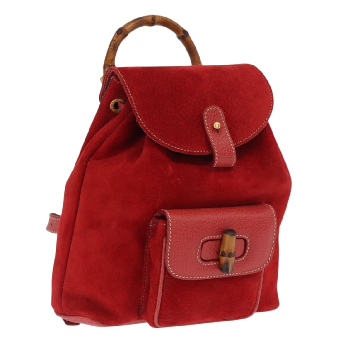 Red Suede GUCCI Bamboo Backpack with Gold Accents 003 1705 0030 (1 of 18)