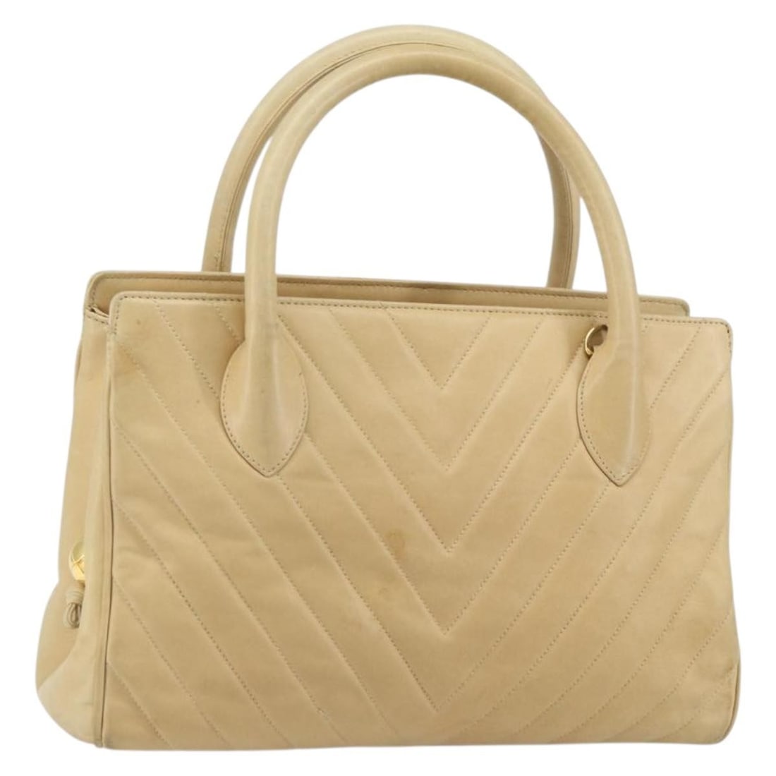 Beige Leather CHANEL V Stitch Handbag with Gold Tone CC Logo (1 of 18)