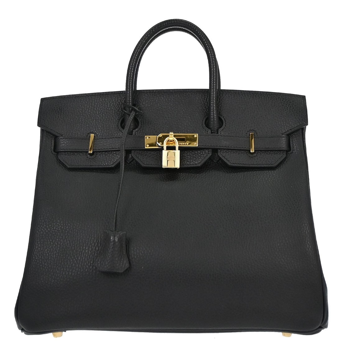 Hermes Haut a Courroies 32 Black Leather Gold Hardware Medium Handbag: Hermes Haut a Courroies 32 Black Leather Gold Hardware Medium Handbag This Hermes Haut a Courroies 32 handbag features black leather with gold-colored hardware and double handles. It is designed with 