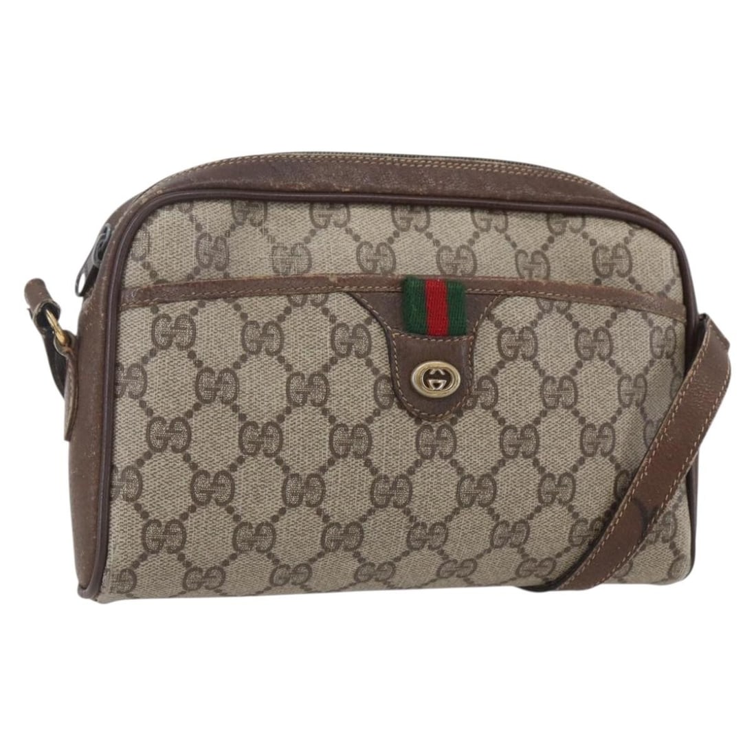 GUCCI GG Supreme Sherry Line Beige Gold Shoulder Bag Auth 116 02 089: GUCCI GG Supreme Sherry Line Beige Gold Shoulder Bag Auth 116 02 089 This GUCCI GG Supreme Web Sherry Line Shoulder Bag is a stylish accessory crafted in Italy from durable PVC leather with a signatur