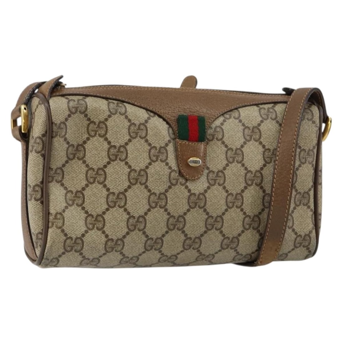 GUCCI GG Supreme Sherry Line Shoulder Bag Beige Gold PVC Auth 89 02 018: GUCCI GG Supreme Sherry Line Shoulder Bag Beige Gold PVC Auth 89 02 018 This authentic GUCCI GG Supreme Web Sherry Line Bag is a stylish shoulder bag crafted from durable PVC leather in an elegant bei