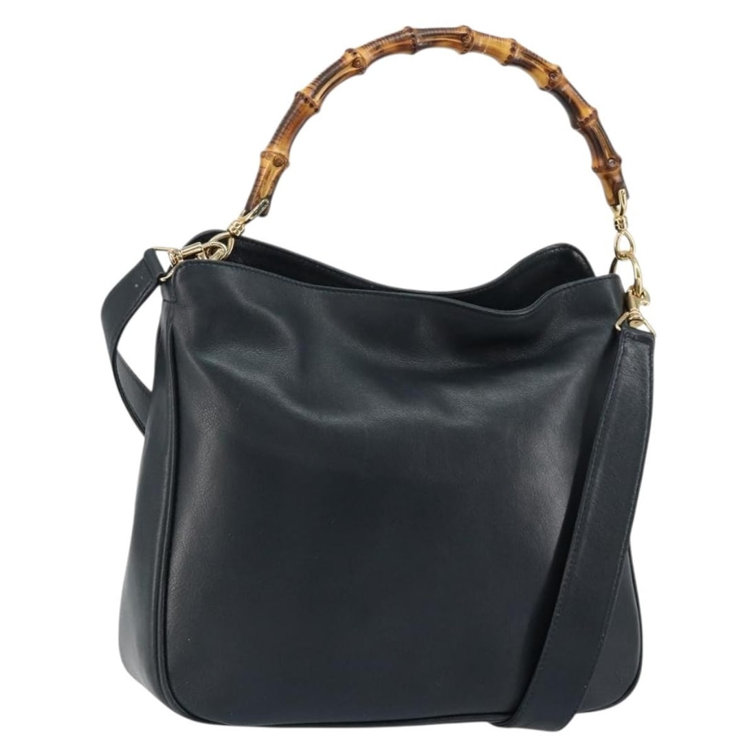 GUCCI Bamboo Leather Hand Bag Navy Gold 001 1705 1638 Authentic (1 of 18)