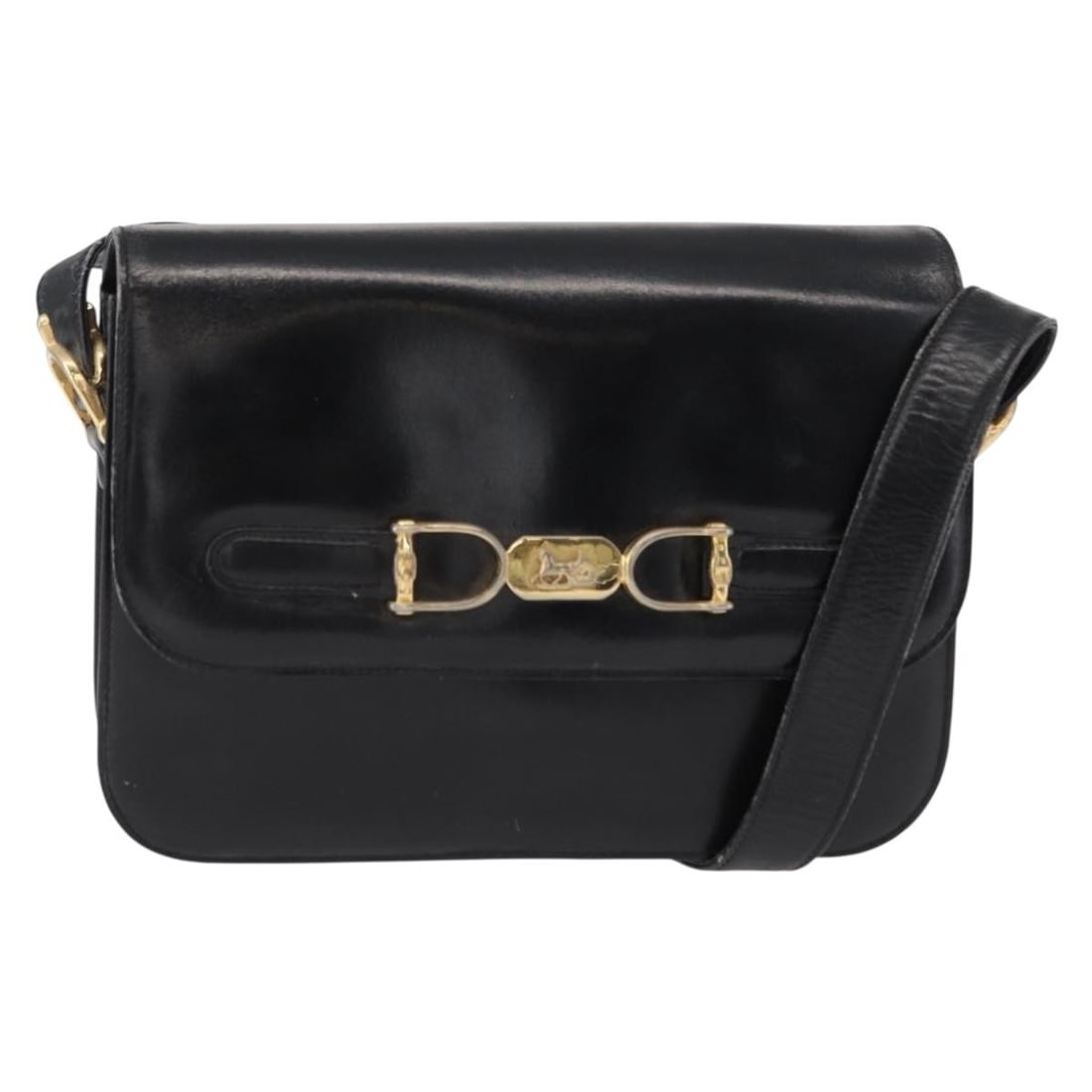 CELINE Black Gold Leather Horse Carriage Shoulder Bag Auth (1 of 18)