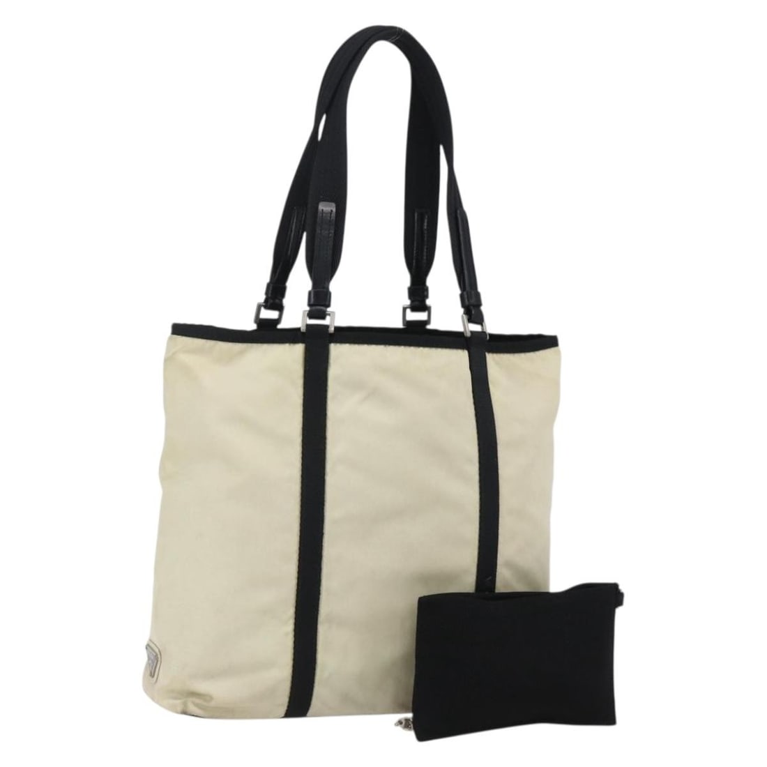 Cream Nylon Tote with Silver Accents by PRADA and Matching Pouch (1 of 18)