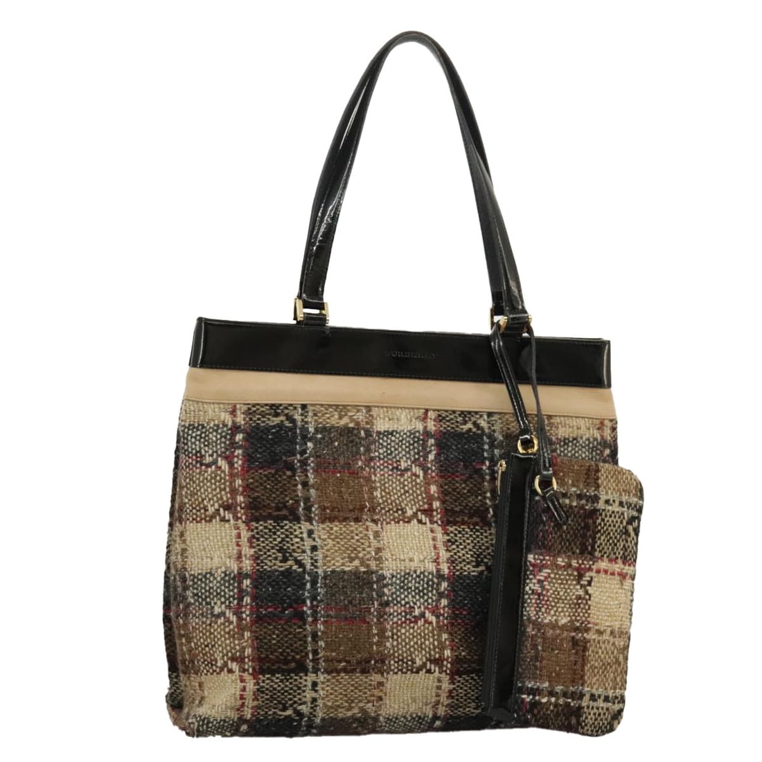 Burberry Wool Nova Check Tote with Leather Trim in Beige Black Gold (1 of 18)