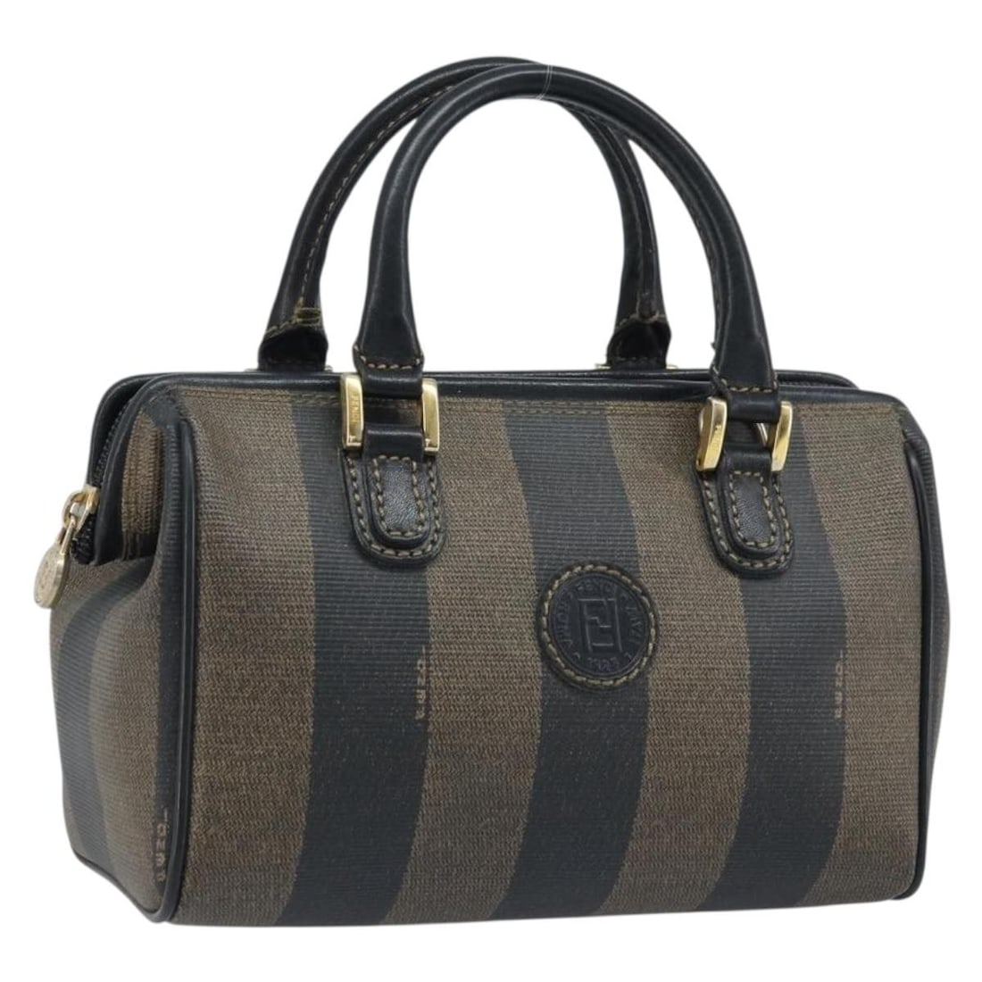 Mini Boston Bag in Black Brown Pequin Canvas and PVC by Fendi (1 of 18)