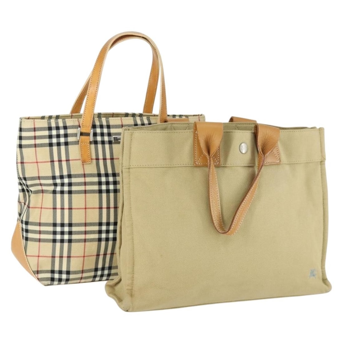 Set of 2 Burberry Blue Label Nova Check Canvas Handbags Beige Japan: Set of 2 Burberry Blue Label Nova Check Canvas Handbags Beige Japan This is a set of two un-used Burberry hand bags from the Blue Label line, featuring the iconic Nova Check pattern in beige canvas. T