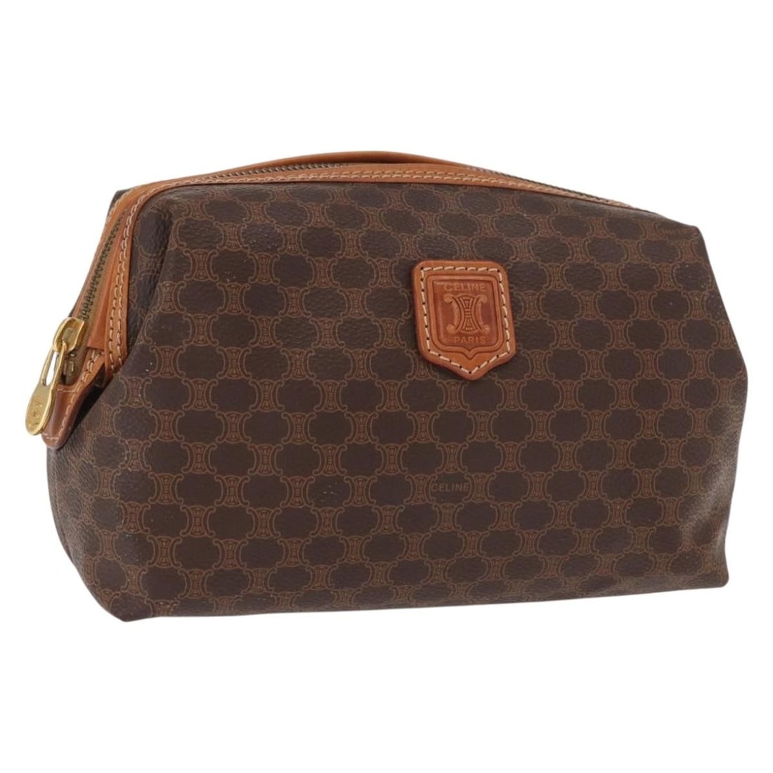 Brown PVC Leather Macadam Canvas Pouch by CELINE Gold Accents (1 of 18)