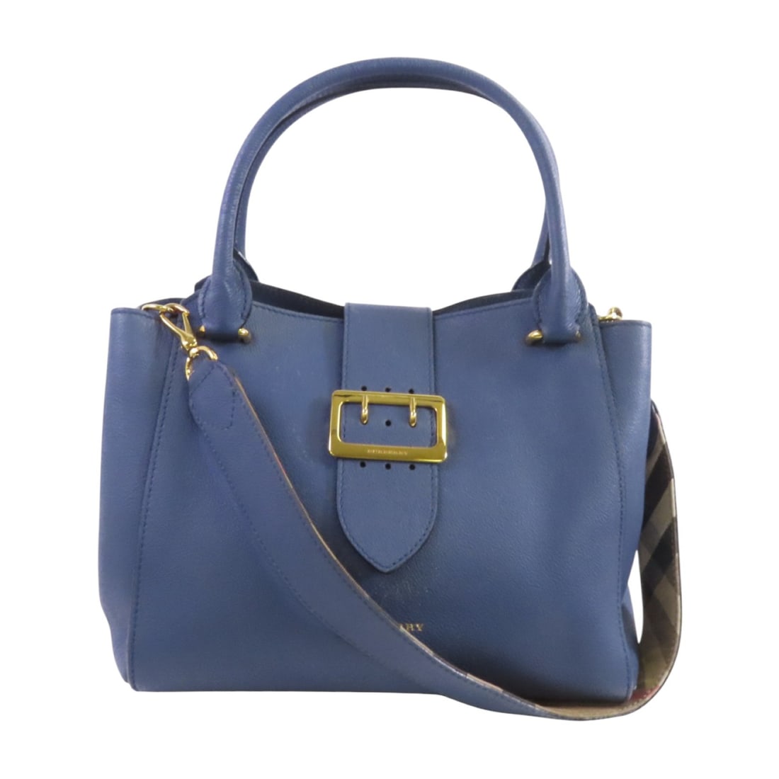 BURBERRY Buckle Tote Bag Calfskin Leather Blue GHW (1 of 18)