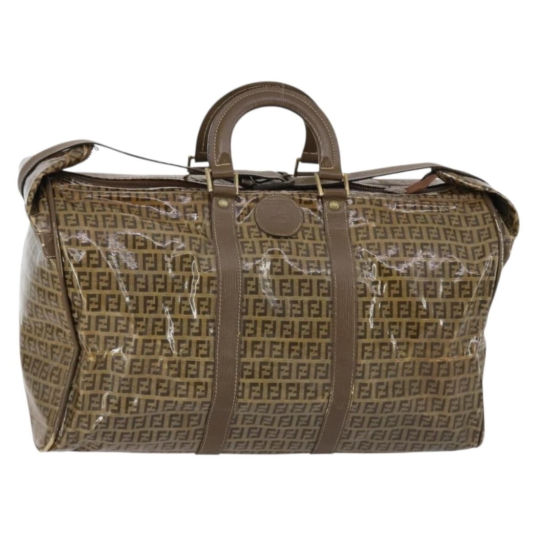 Fendi Zucchino Coated Canvas Boston Bag Brown Gold Auth Italy (1 of 18)