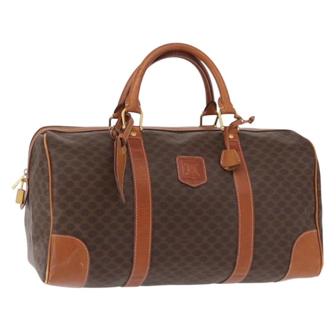 CELINE Brown Gold Macadam Canvas Boston Bag PVC Auth 152577 (1 of 18)