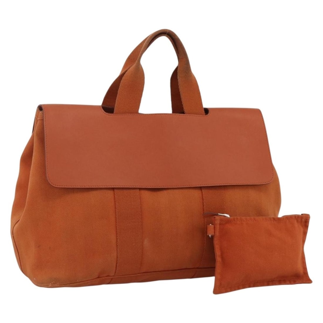 Hermes Valparaiso MM Orange Canvas and Leather Women's Handbag with Pouch: Hermes Valparaiso MM Orange Canvas and Leather Women's Handbag with Pouch This HERMES Valparaiso MM hand bag is crafted from orange canvas with leather accents and silver-tone hardware. Designed for w