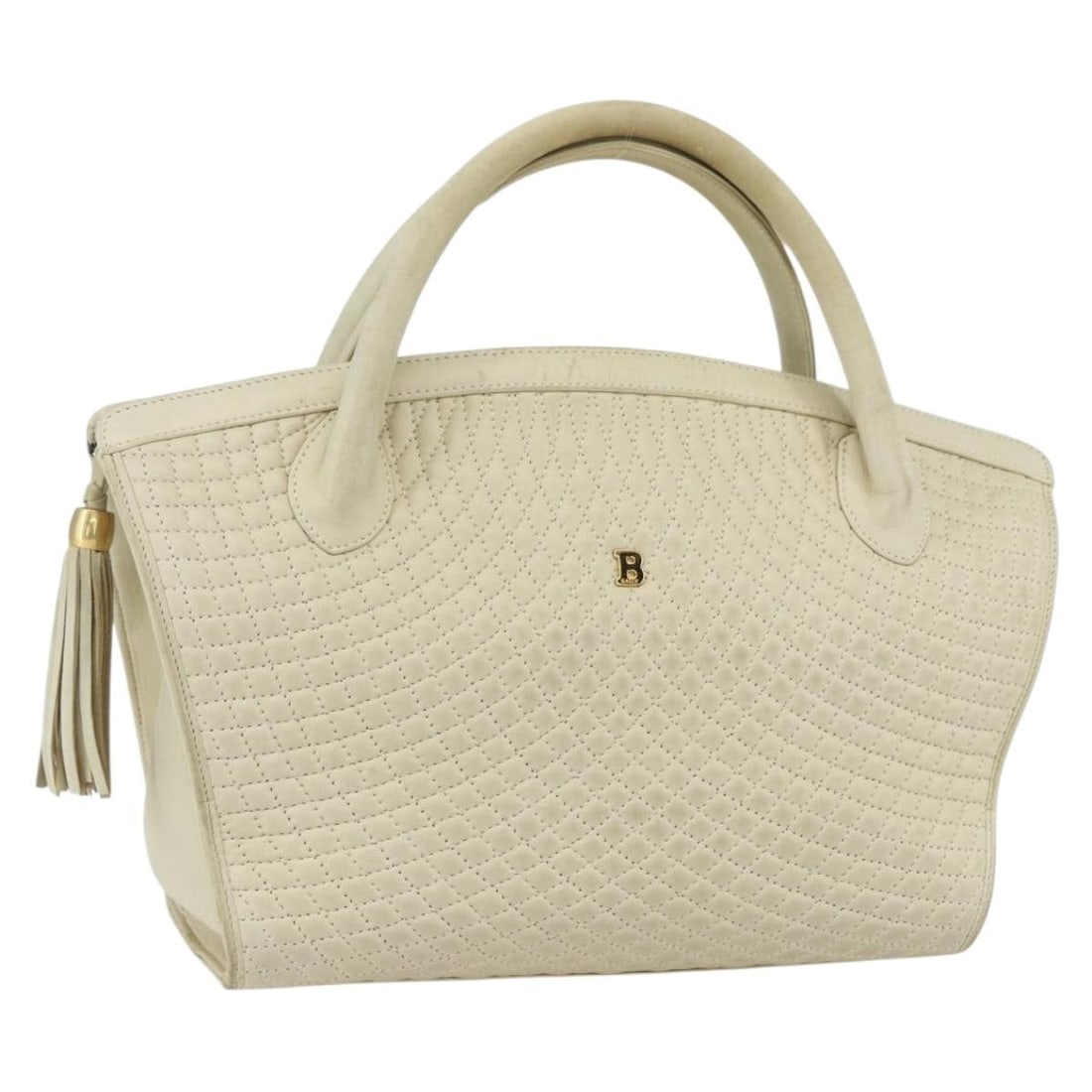 BALLY Quilted Leather Hand Bag White Gold Italy Auth ti3520 (1 of 18)