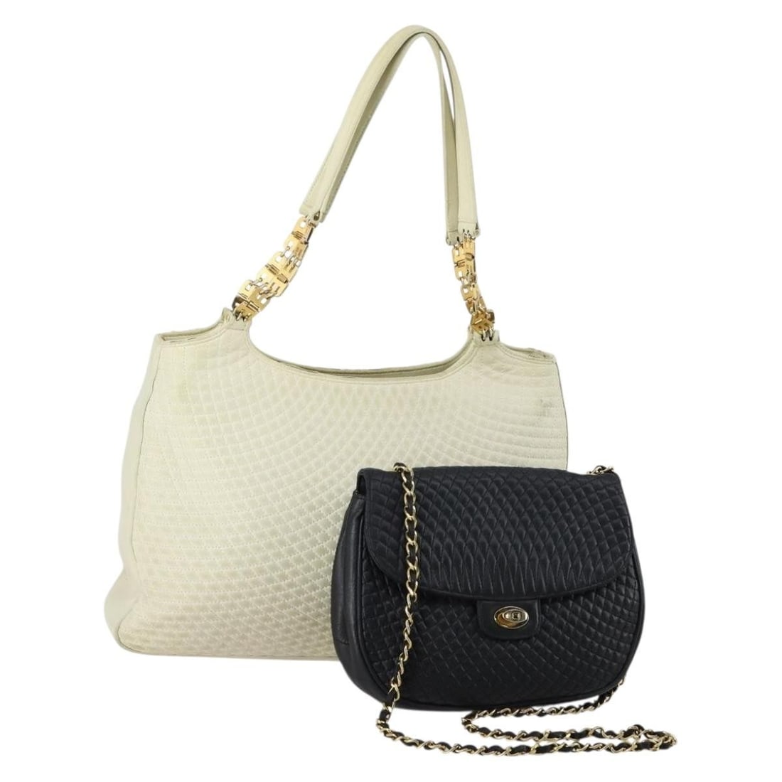 BALLY Leather Tote Bags Set of 2 Black and Ivory Italy (1 of 17)