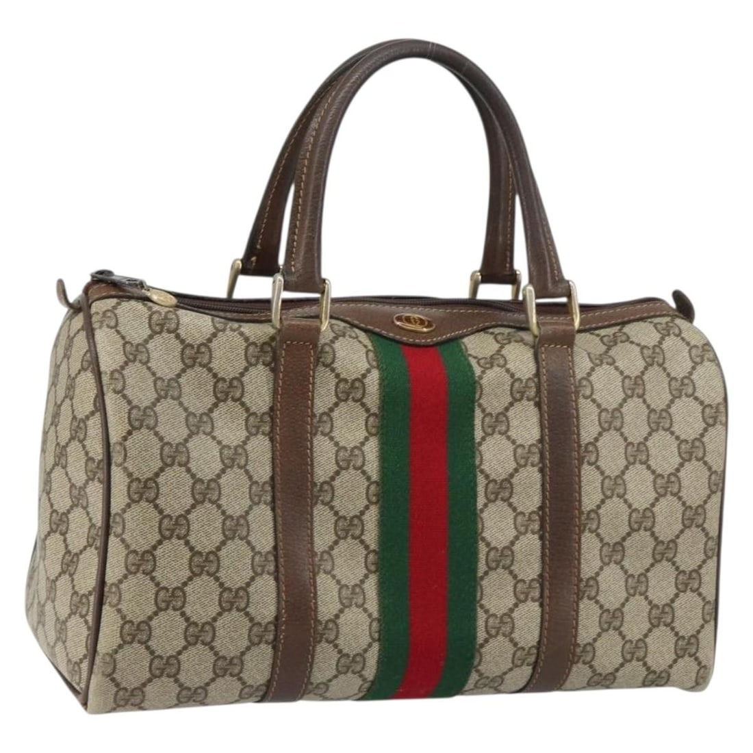 Gucci GG Supreme Beige Gold PVC Web Sherry Line Handbag 24 012 3842: Gucci GG Supreme Beige Gold PVC Web Sherry Line Handbag 24 012 3842 This is a Gucci GG Supreme Web Sherry Line handbag crafted from beige and gold PVC leather with GG canvas accents. Featuring the sig