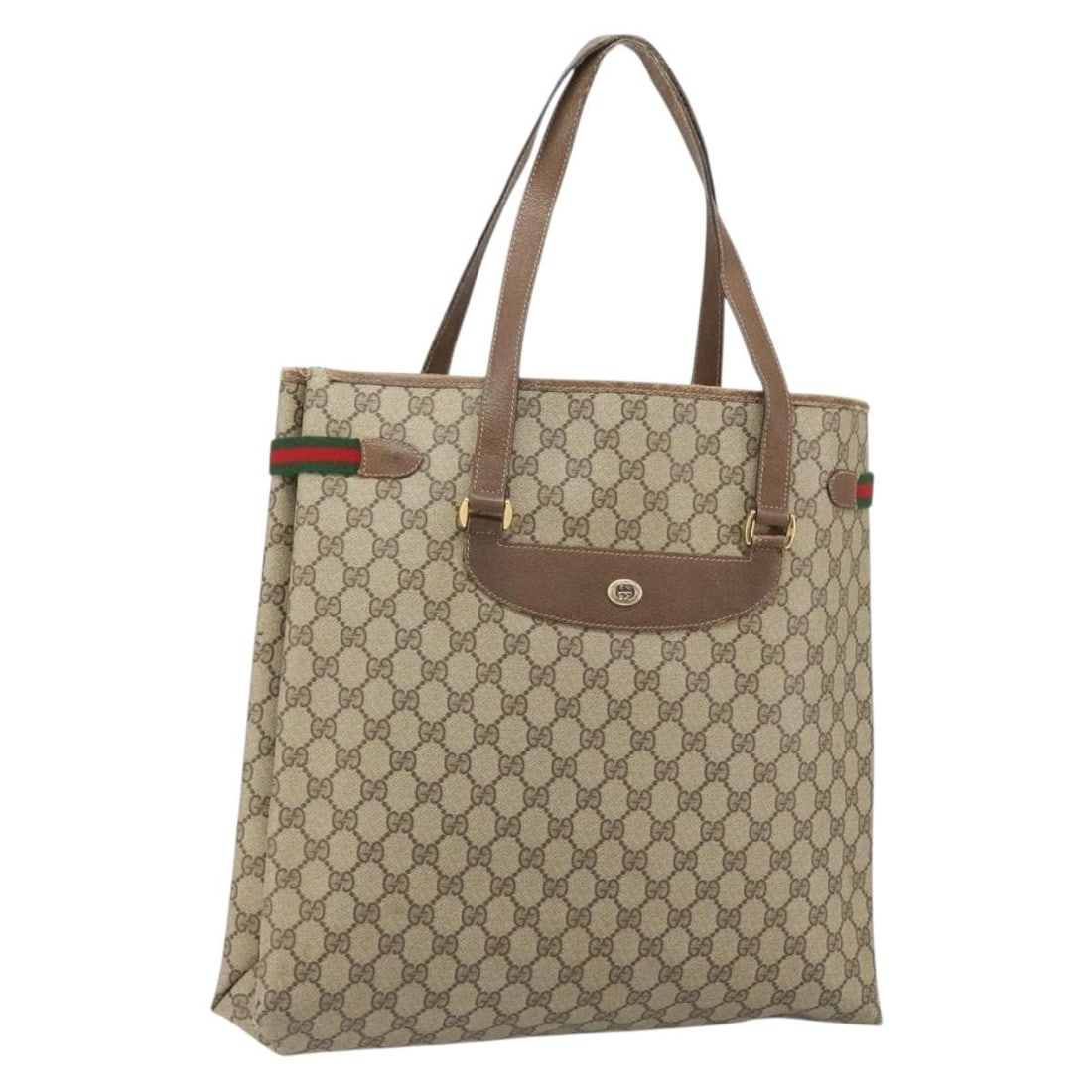 Gucci GG Supreme Sherry Line Beige PVC Tote Bag 39 02 091: Gucci GG Supreme Sherry Line Beige PVC Tote Bag 39 02 091 This is a Gucci GG Supreme Web Sherry Line tote bag crafted from beige and gold PVC leather with GG canvas accents. The tote features dual han