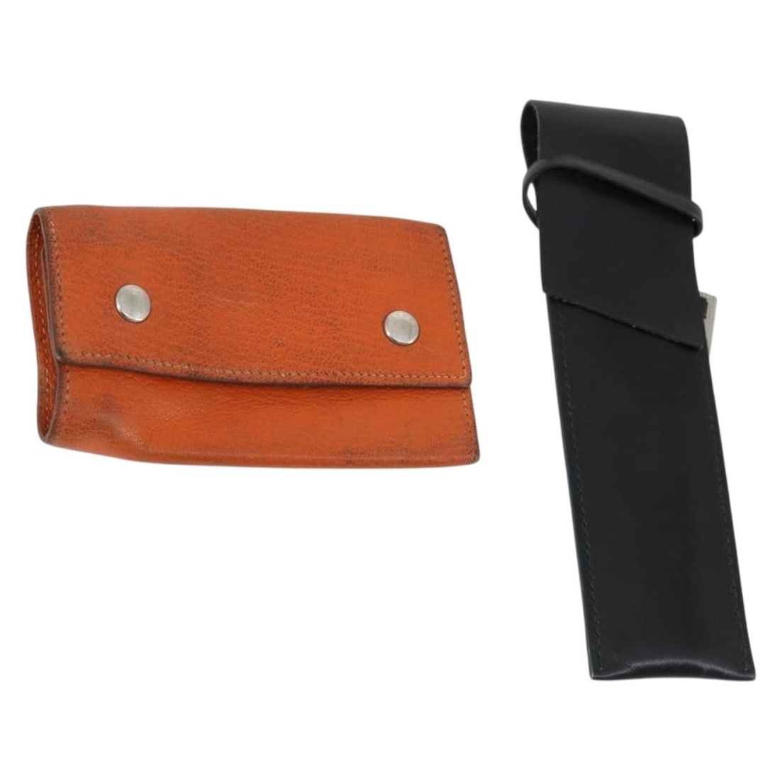 Set of 2 Hermes Leather Key Holders Black and Orange (1 of 16)