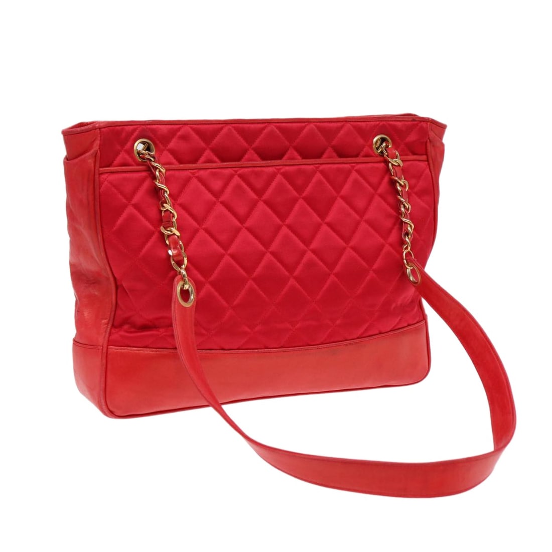 Chanel Red Satin Matelasse Shoulder Bag with Gold Chain and CC Logo: Chanel Red Satin Matelasse Shoulder Bag with Gold Chain and CC Logo This CHANEL Matelasse chain shoulder bag is crafted from red satin with gold-tone accents. It features a classic quilted design and