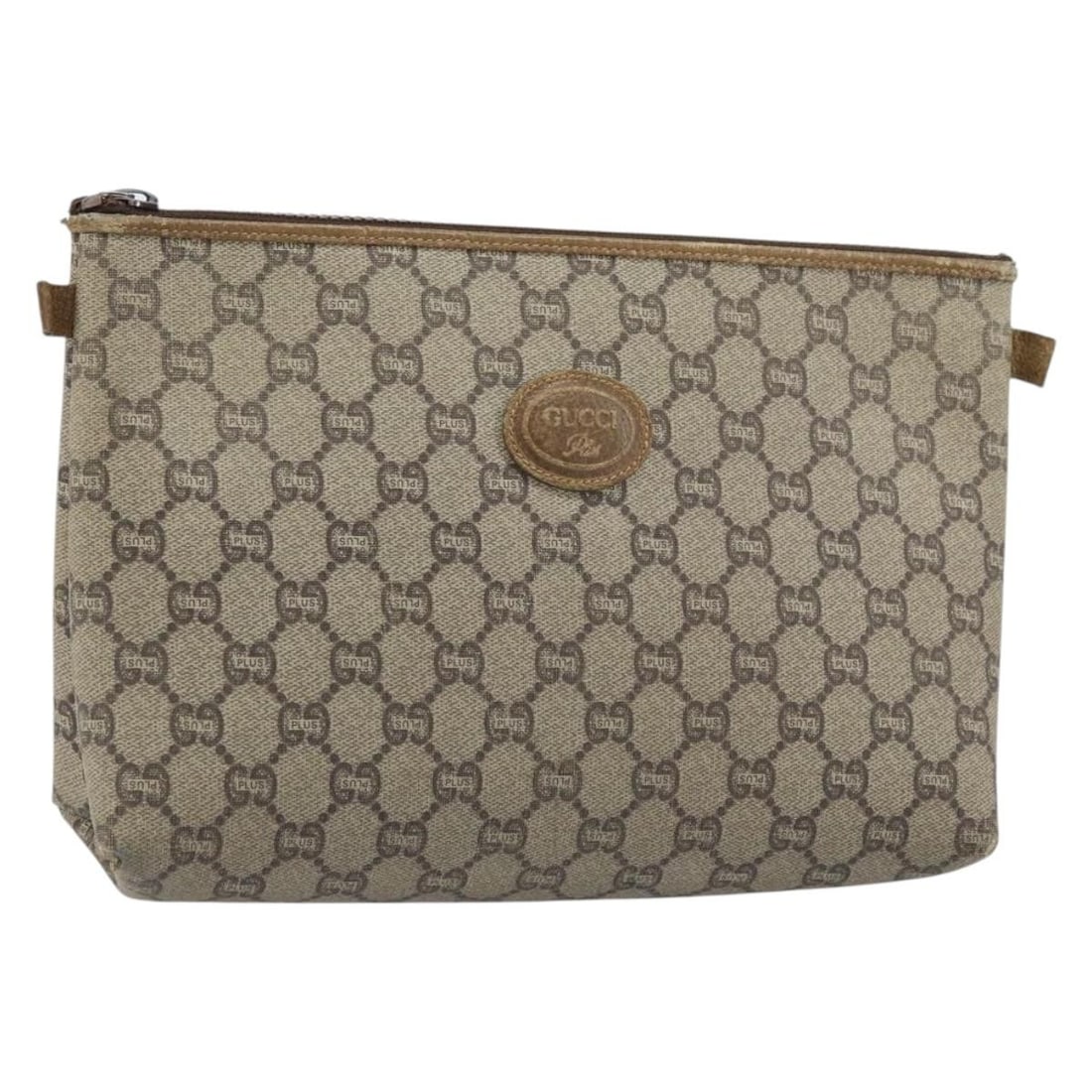Beige PVC GG Supreme Clutch Purse by Gucci Italy: Beige PVC GG Supreme Clutch Purse by Gucci Italy This is a GUCCI GG Plus Supreme clutch bag crafted from beige PVC leather and GG canvas. Designed for women, the bag features a compact, rectangular si