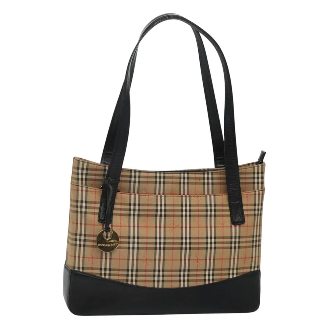 Beige and Gold Canvas Nova Check Tote Bag by Burberry: Beige and Gold Canvas Nova Check Tote Bag by Burberry This Burberry Nova Check tote bag features a classic beige and gold canvas exterior with the signature Burberry pattern. The tote is designed for