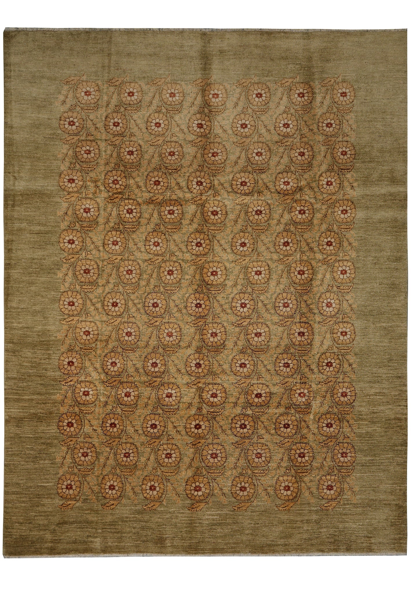 8 x 10 Green Handmade Agra Wool Rug Transitional Modern Design (1 of 11)